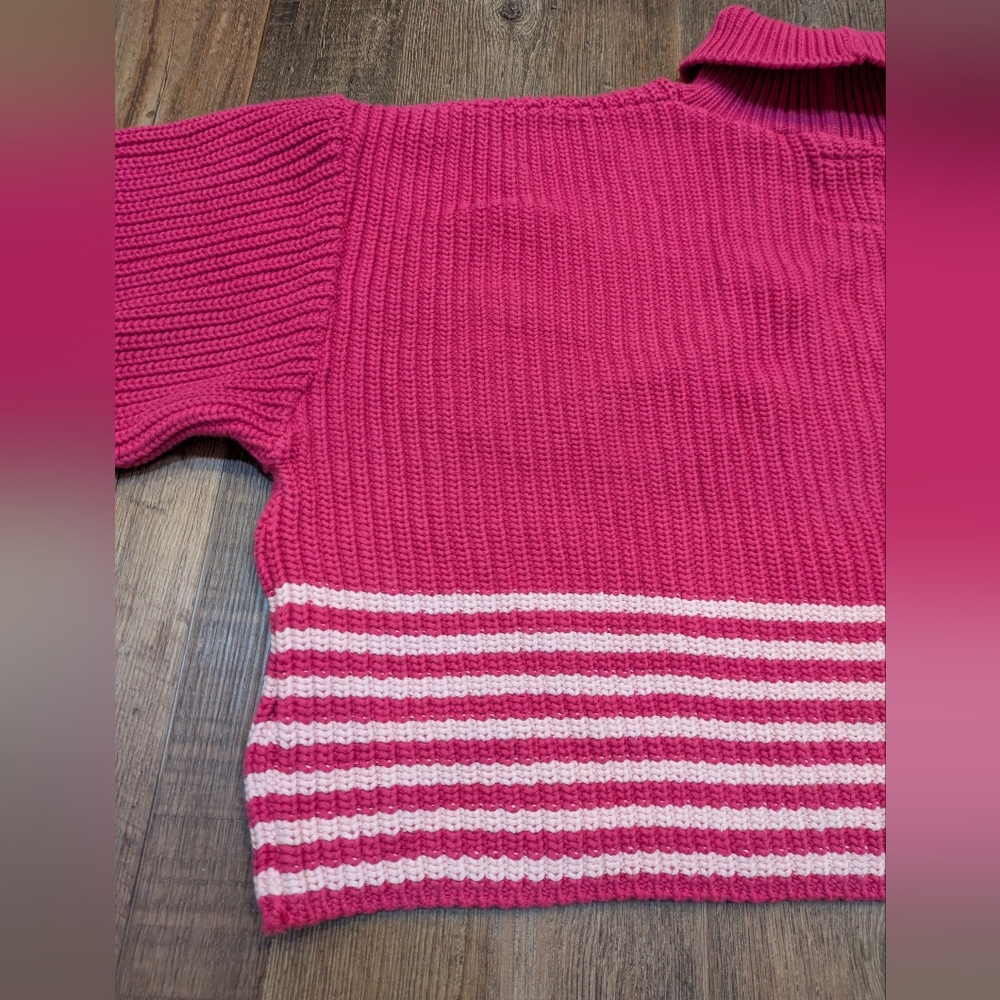 For Days Re-New Organic Cotton Knit Pink Striped Cropped Turtleneck Sweater M - Picture 8 of 15